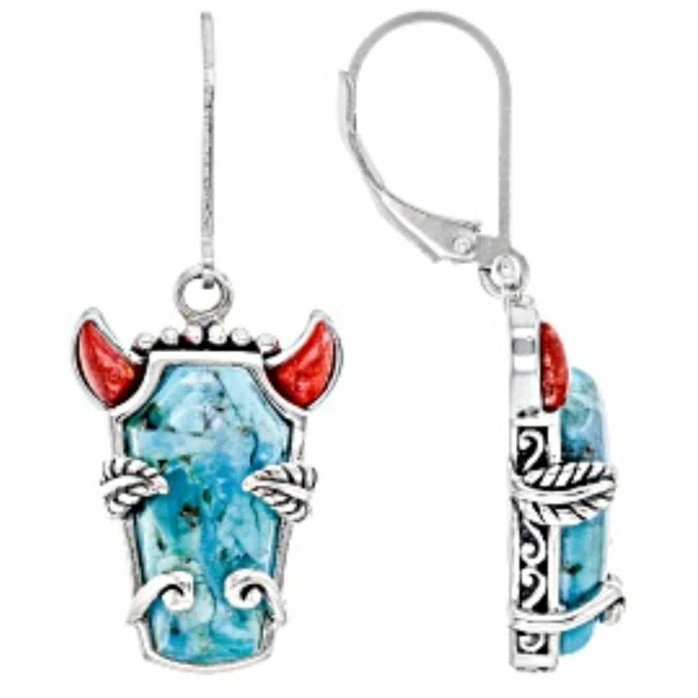 Artisan Silver and Turquoise Earrings with Red Accents